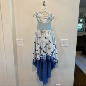 Pleiades designs butterfly dress girls size 8 blue twirl high low